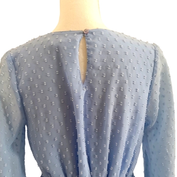 JOPNA light blue dot swiss, long sleeve, tiered, lined mini dress. - Picture 4 of 5